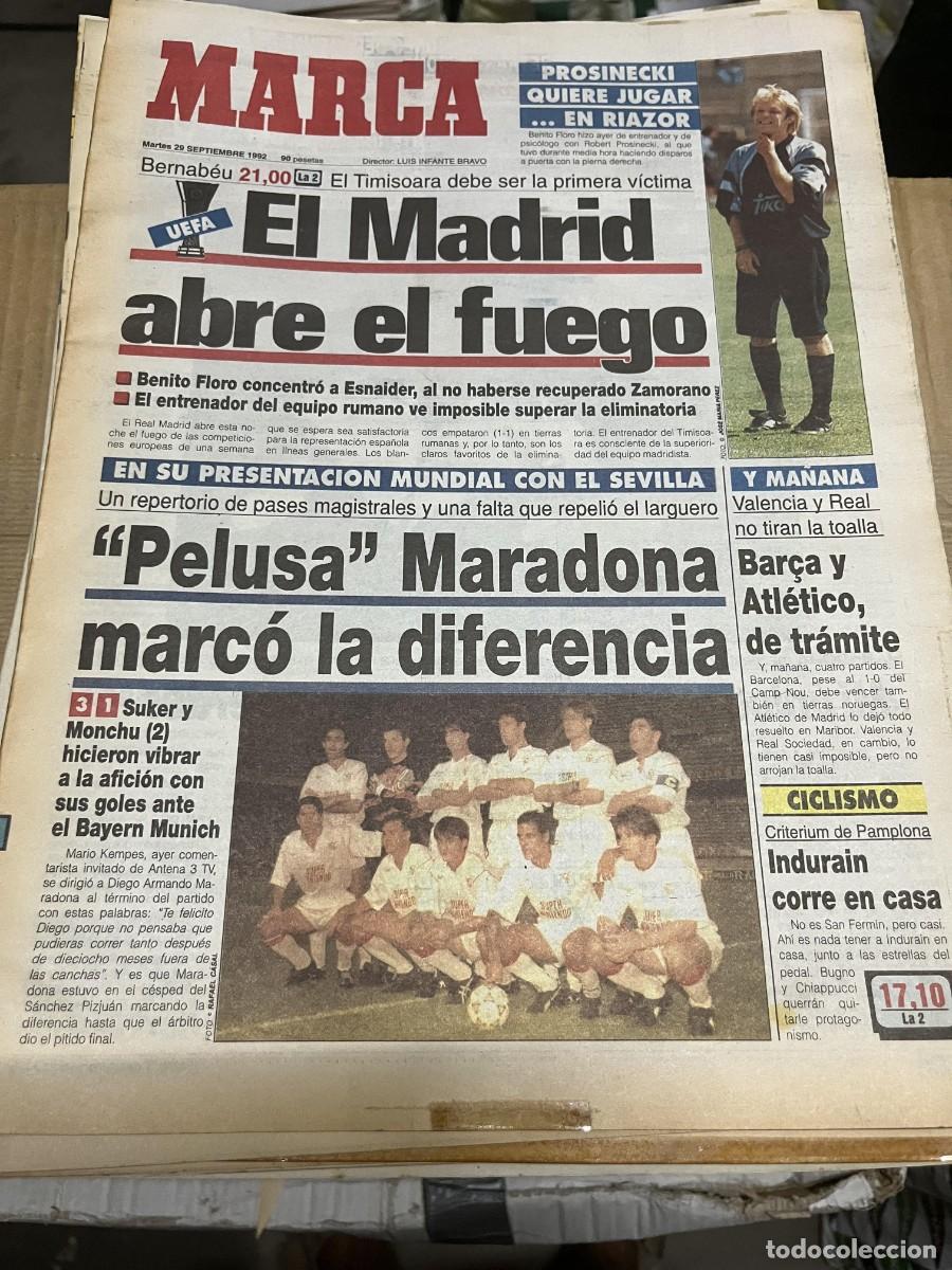 Coleccionismo deportivo: MARCA (29-9-1992) DEBUT DIEGO ARMANDO MARADONA SEVILLA 3-1 BAYERN MUNCHEN PROSINECKI