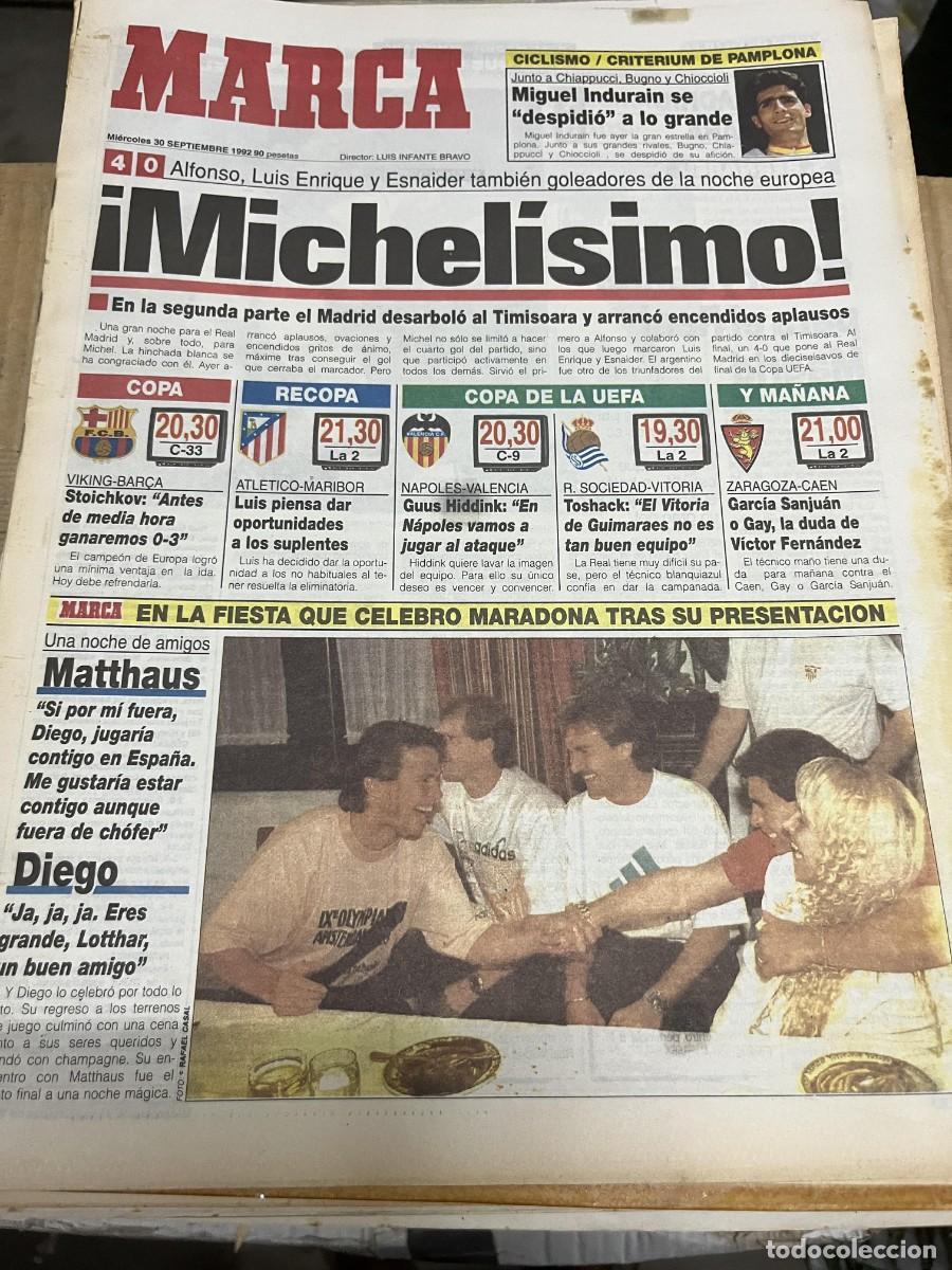 Coleccionismo deportivo: MARCA (30-9-1992) INDURAIN REAL MADRID 4-0 TIMISOARA HOY VIKING BARCELONA ATLETICO MARIBOR MARADONA