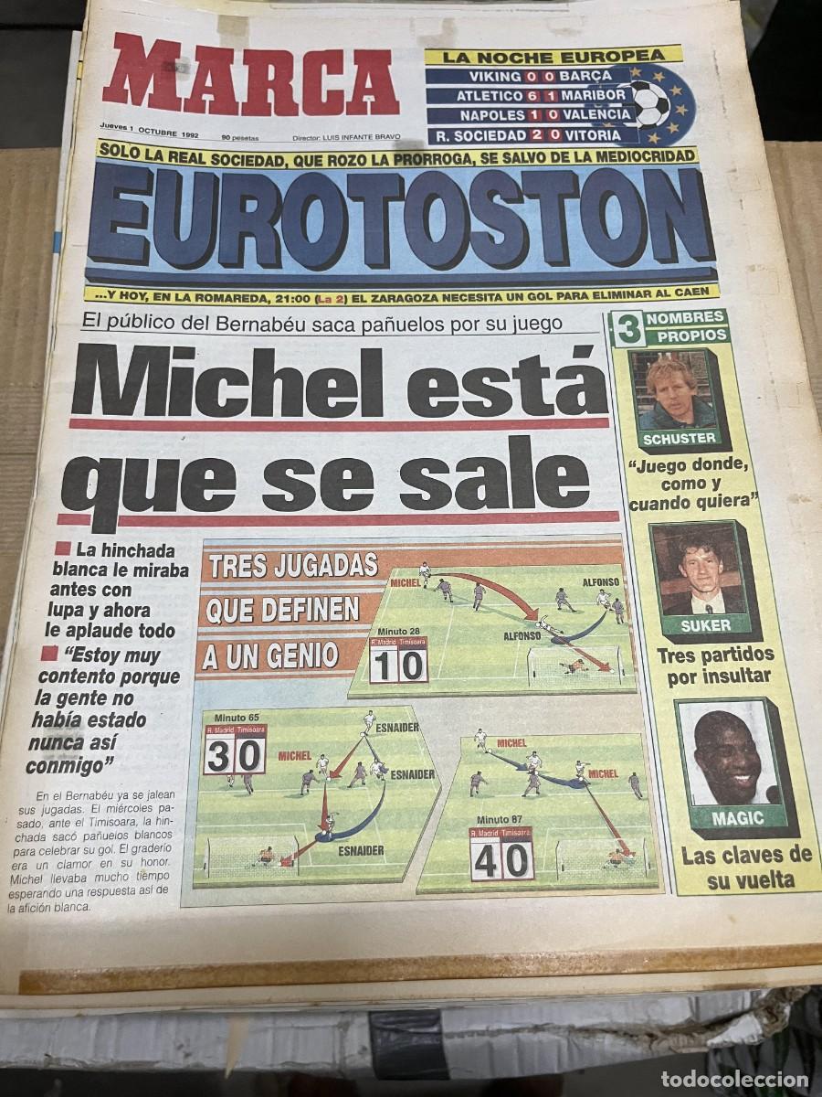 Coleccionismo deportivo: MARCA (1-10-1992)VIKING 0-0 BARCELONA ATLETICO 6-1 MARIBOR NAPONES 1-0 VALENCIA MICHEL MAGIC JOHNSON