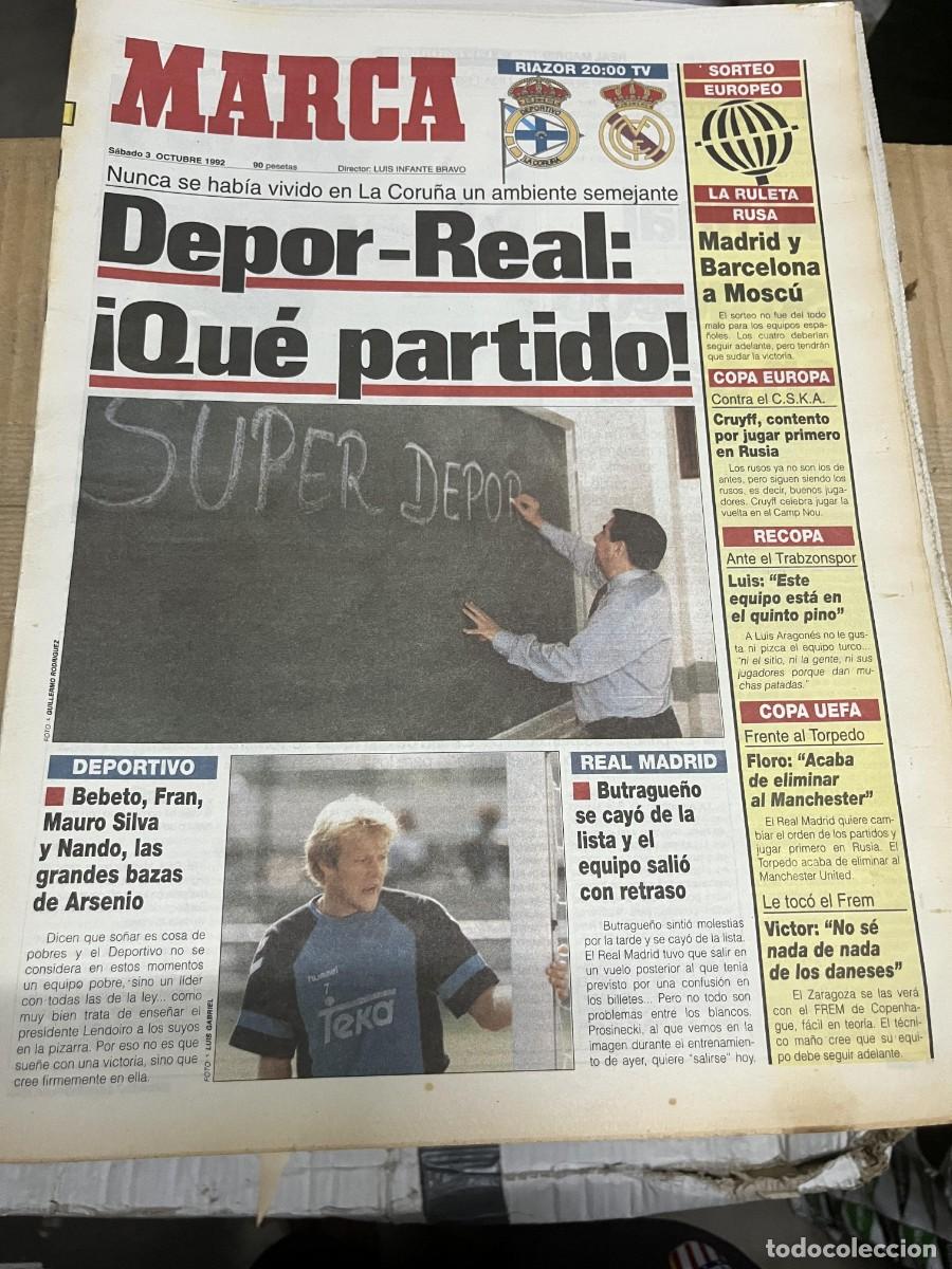 Coleccionismo deportivo: MARCA (3-10-1992) HOY DEPORTIVO CORU&Ntilde;A REAL MADRID SORTEO EUROPEO PROSINECKI LENDOIRO RUGBY