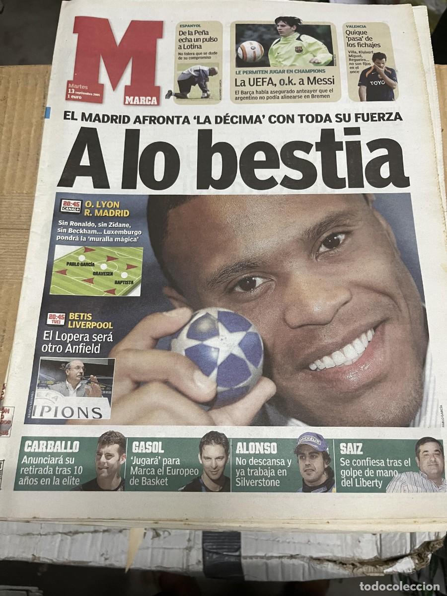 Coleccionismo deportivo: MARCA (13-9-2005) HOY CHAMPIONS LYON REAL MADRID BETIS LIVERPOOL MESSI DE LA PE&Ntilde;A CARBALLO GASOL