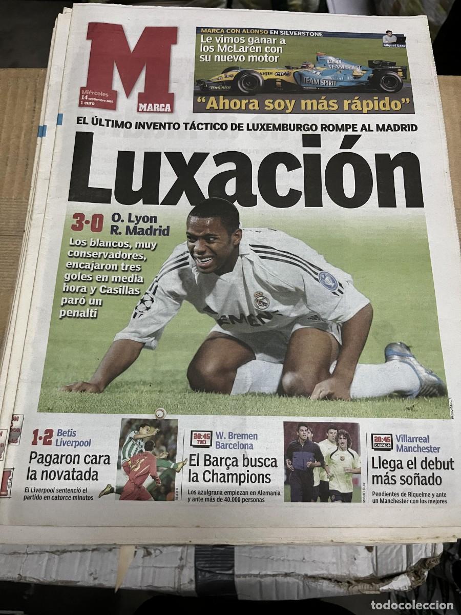 Coleccionismo deportivo: MARCA (14-9-2005) CHAMPIONS LYON 3-0 REAL MADRID BETIS 1-2 LIVERPOOL ROBINHO FERNANDO ALONSO