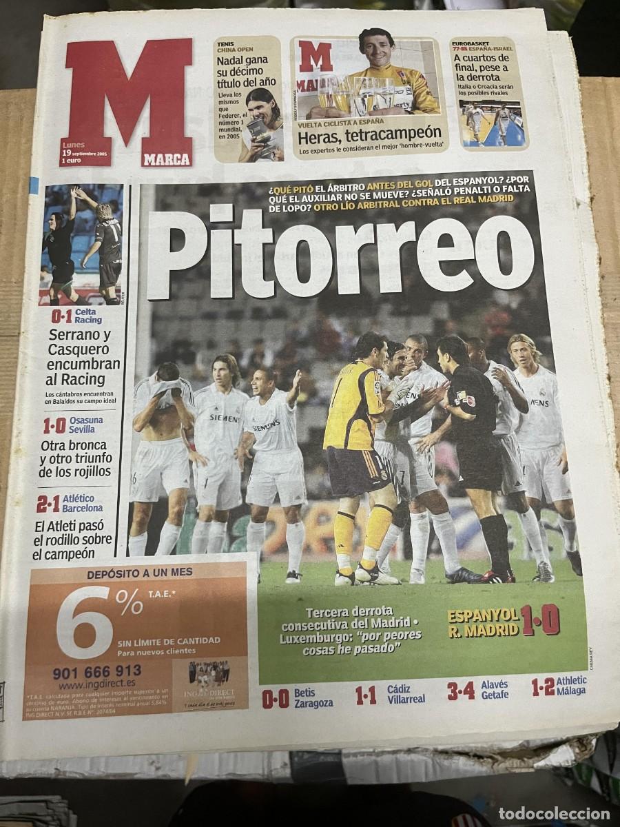Coleccionismo deportivo: MARCA (19-9-2005) ATLETICO MADRID 2-1 BARCELONA ESPANYOL 1-0 REAL MADRID NADAL HERAS JIM CLARK