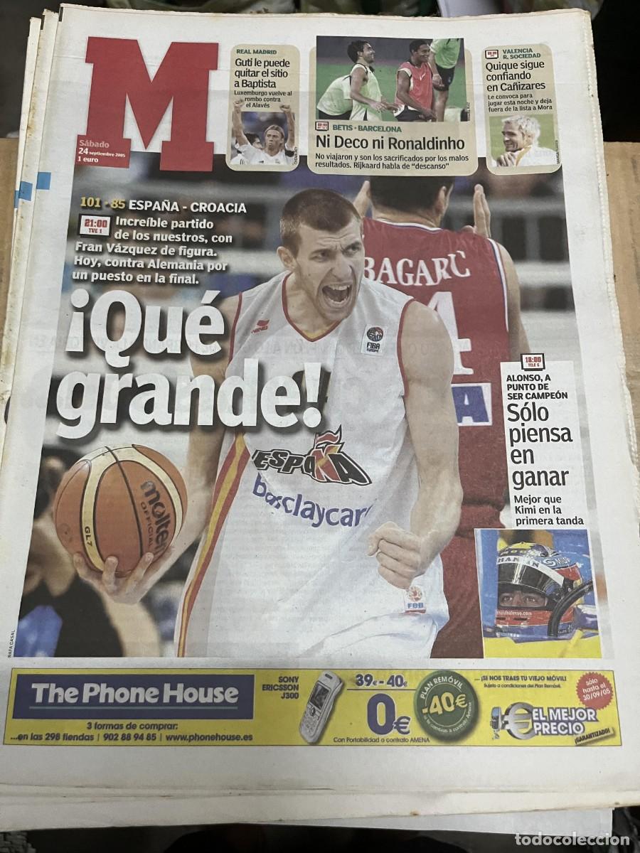 Coleccionismo deportivo: MARCA (24-9-2005) BALONCESTO ESPA&Ntilde;A 101-85 CROACIA GUTI FERNANDO ALONSO FORMULA 1