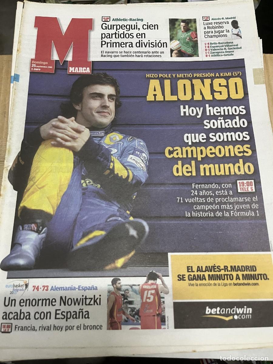 Coleccionismo deportivo: MARCA (25-9-2005) HOY FERNANDO ALONSO FORMULA 1 GURPEGUI EUROBASKET ALEMANIA 74-73 ESPA&Ntilde;A