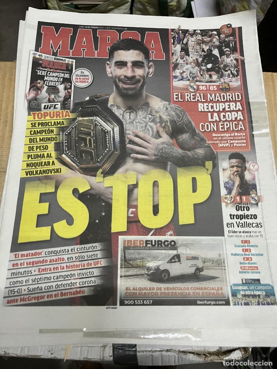 Coleccionismo deportivo: MARCA (19-2-2024) CAMPEON MUNDO UFC ILLA TOPURIA REAL MADRID 96-85 BARCELONA BALONCESTO POSTER CITY