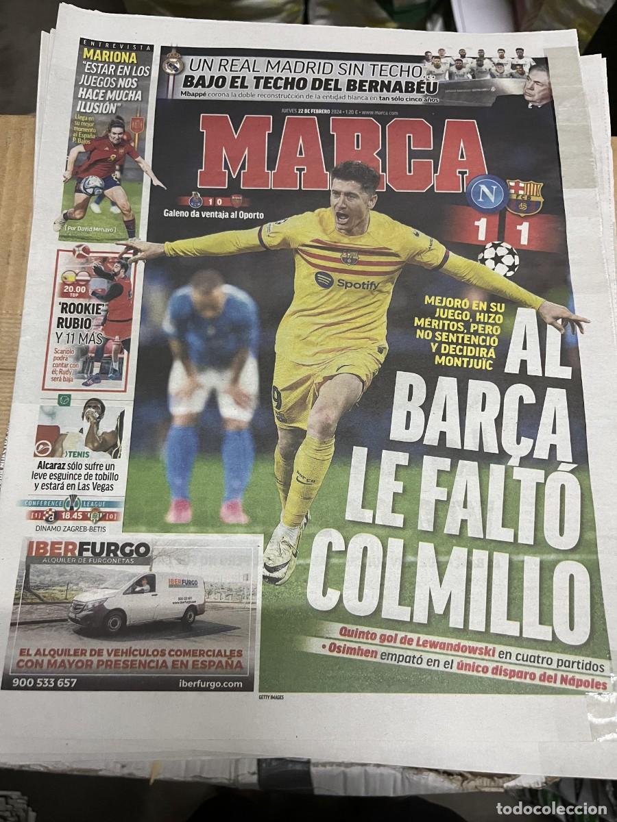 Coleccionismo deportivo: MARCA (22-2-2024) CHAMPIONS NAPOLES 1-1 BARCELONA OPORTO 1-0 ARSENAL MARIONA POSTER NAPOLI 2023 2024