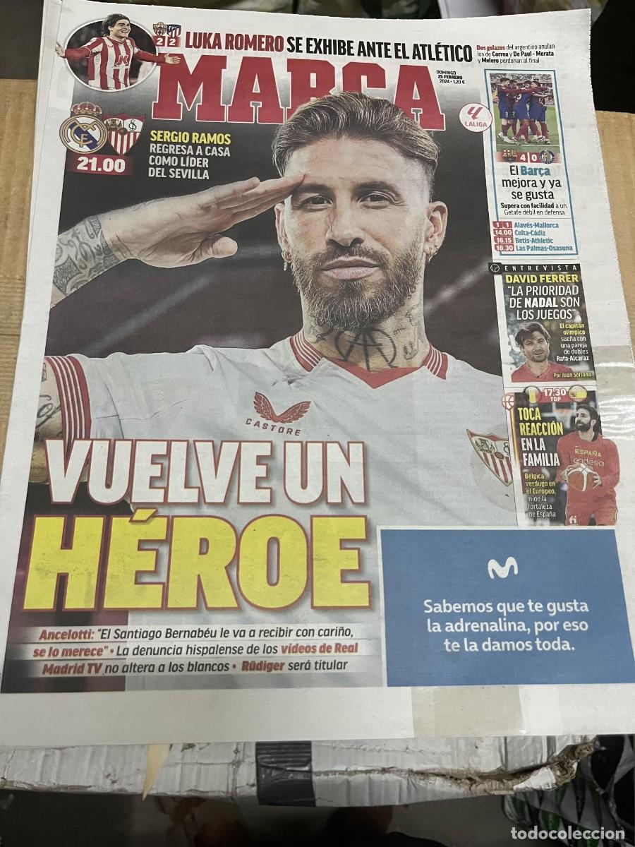 Coleccionismo deportivo: MARCA (25-2-2024) SERGIO RAMOS HOY REAL MADRID SEVILLA ALMERIA 2-2 ATLETICO LUKA ROMERO BARCELONA