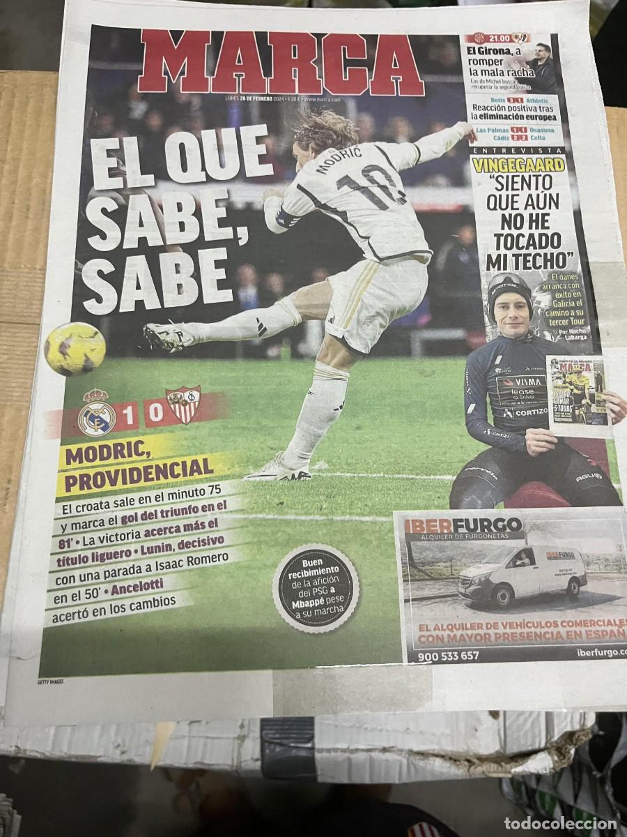 Coleccionismo deportivo: MARCA (26-2-2024) REAL MADRID 1-0 SEVILLA MODRIC HOY GIRONA RAYO VINGEGAARD CICLISMO
