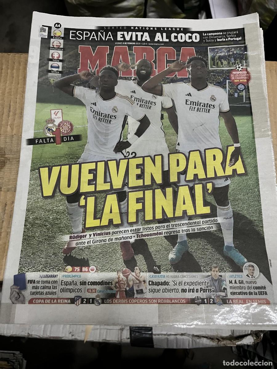 Coleccionismo deportivo: MARCA (9-2-2024) SORTEO NATIONES LEAGUE ESPA&Ntilde;A REAL MADRID POSTER INTER MILAN CHAMPIONS 2023 2024