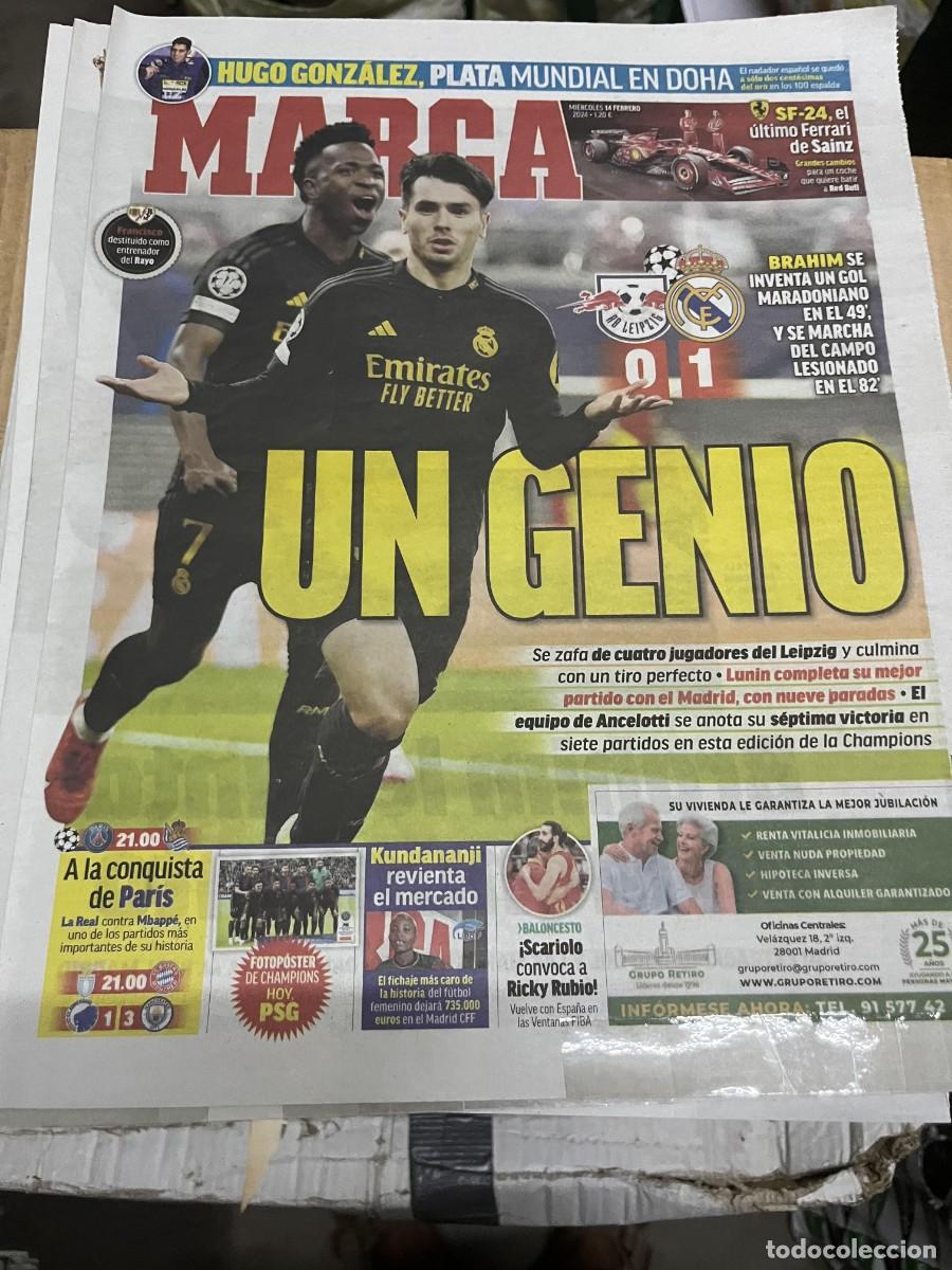 Coleccionismo deportivo: MARCA (14-2-2024) LEIPZIG 0-1 REAL MADRID HUGO GONZALEZ FERRARI POSTER PSG CHAMPIONS 2023 2024