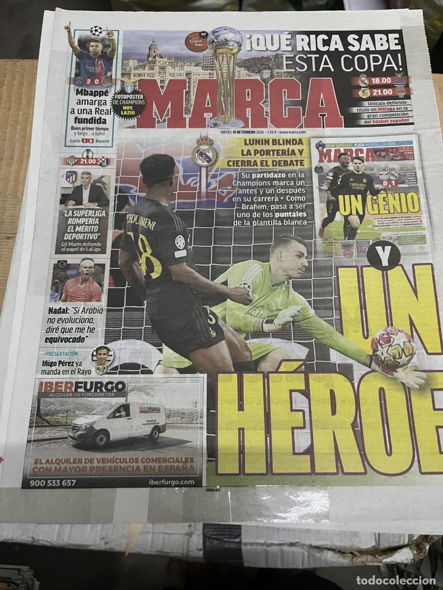 Coleccionismo deportivo: MARCA (15-2-2024) LUNIN BETIS DINAMO ZAGREB PSG 2-0 REAL SOCIEDAD POSTER LAZIO CHAMPIONS 2023 2024