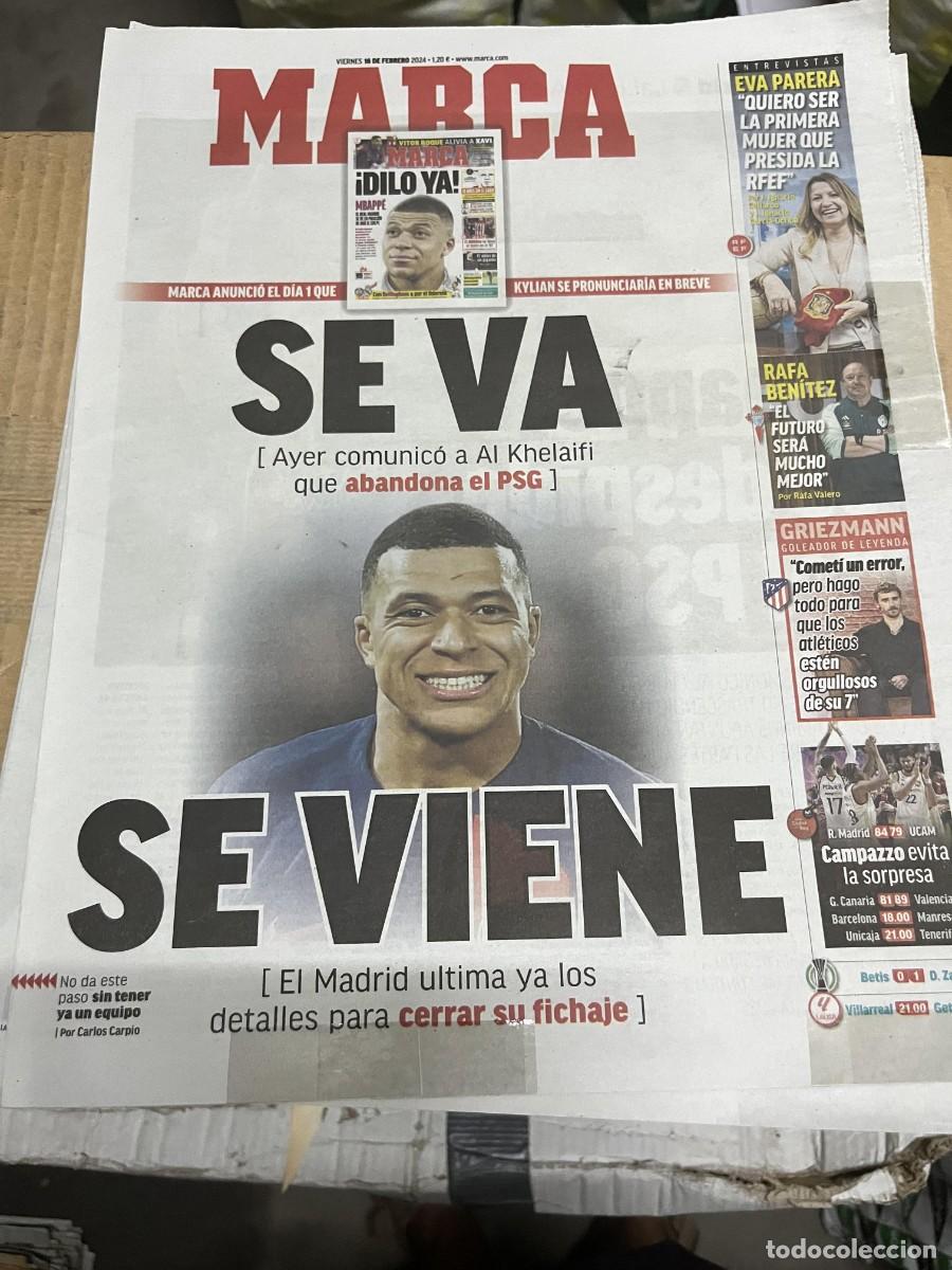 Coleccionismo deportivo: MARCA (16-2-2024) MBAPPE PSG REAL MADRID FICHAJE POSTER PSV EINDHOVEN CHAMPIONS 2023 2024