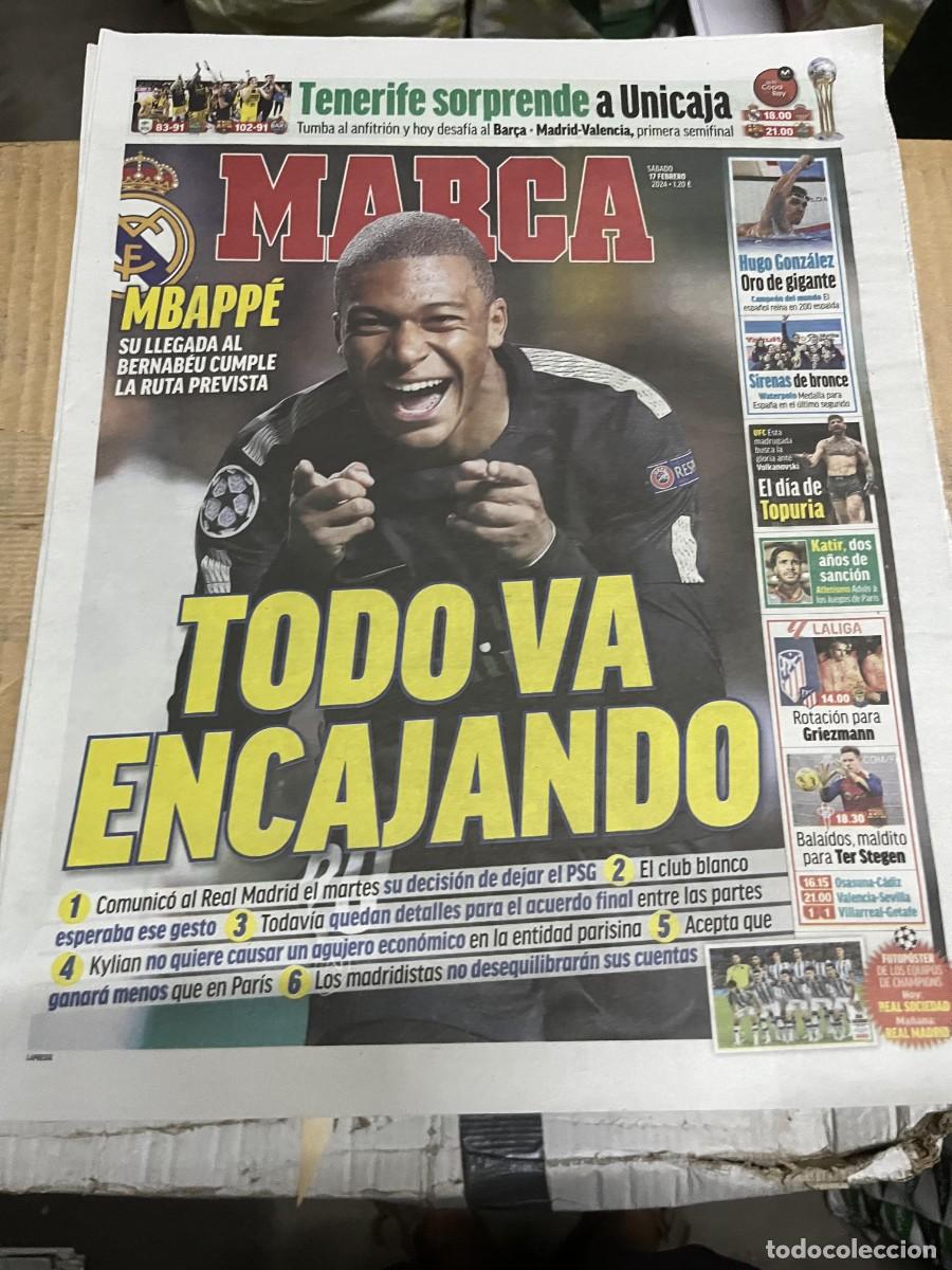 Coleccionismo deportivo: MARCA (17-2-2024) MBAPPE PSG REAL MADRID FICHAJE POSTER REAL SOCIEDAD CHAMPIONS 2023 2024