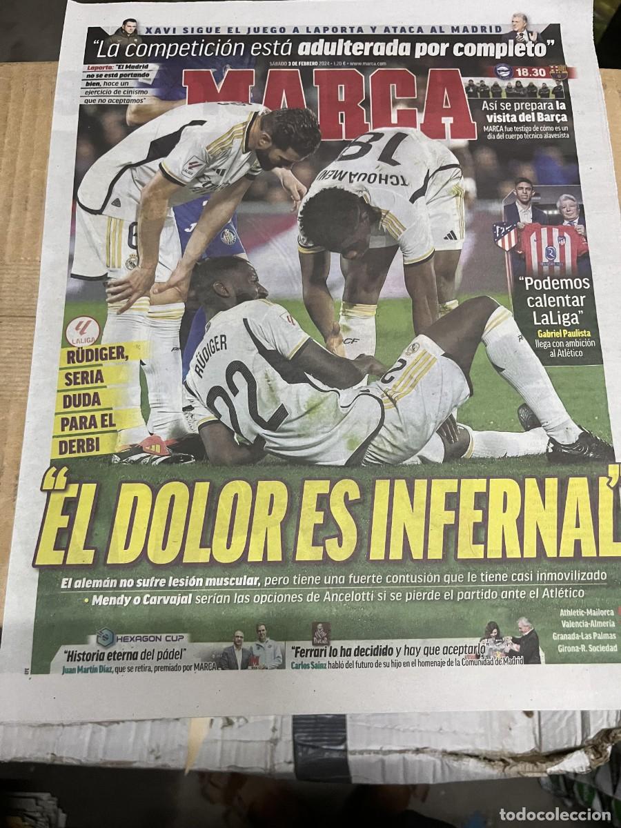 Coleccionismo deportivo: MARCA (3-2-2024) REAL MADRID RUDIGER ATLETICO MADRID GABRIEL PAULISTA XAVI HERNANDEZ