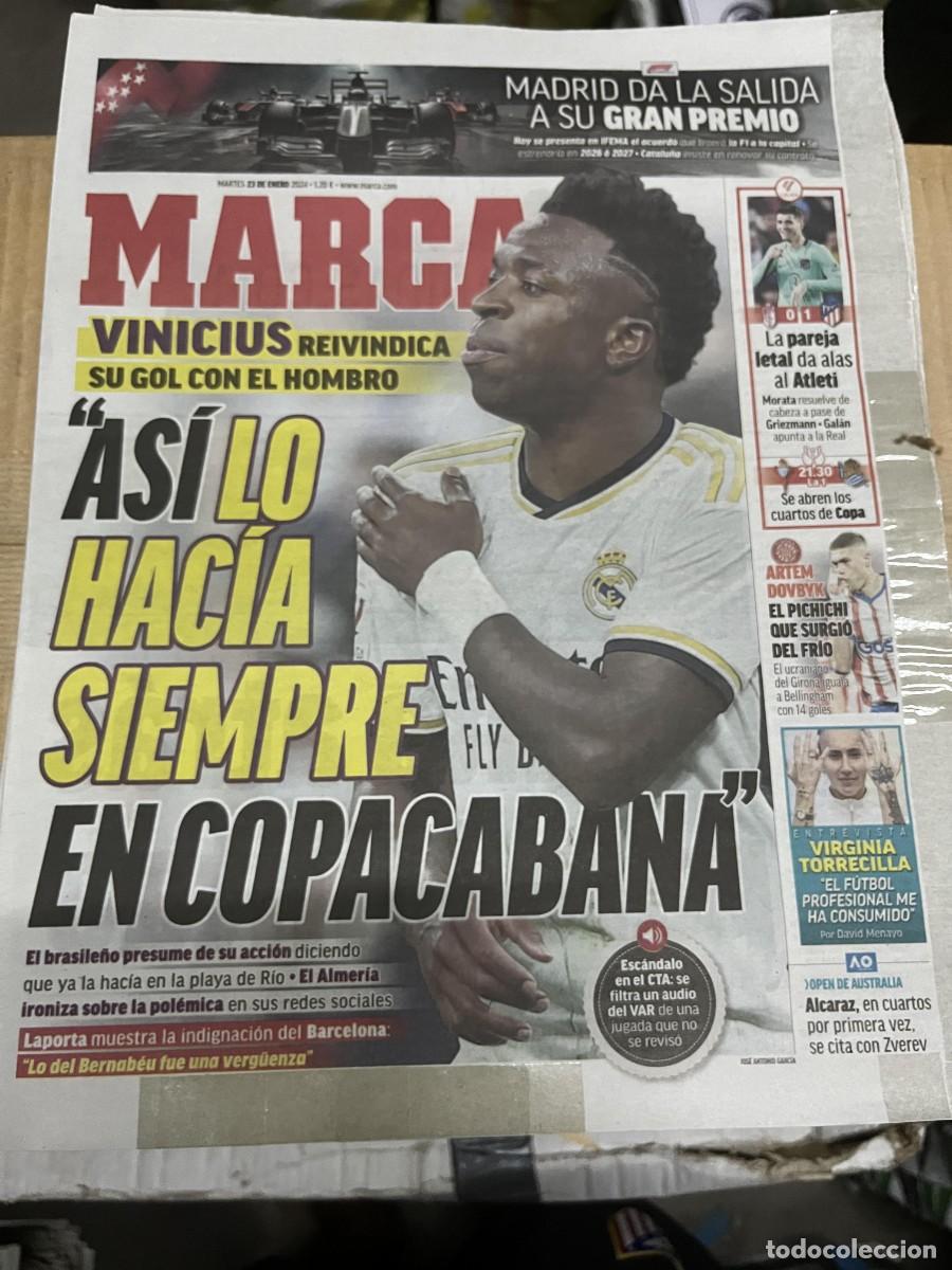Coleccionismo deportivo: MARCA (23-1-2024) VINICIUS GOL HOMBRO GRANDADA 0-1 ATLETICO GRAN PREMIO MADRID FORMULA 1