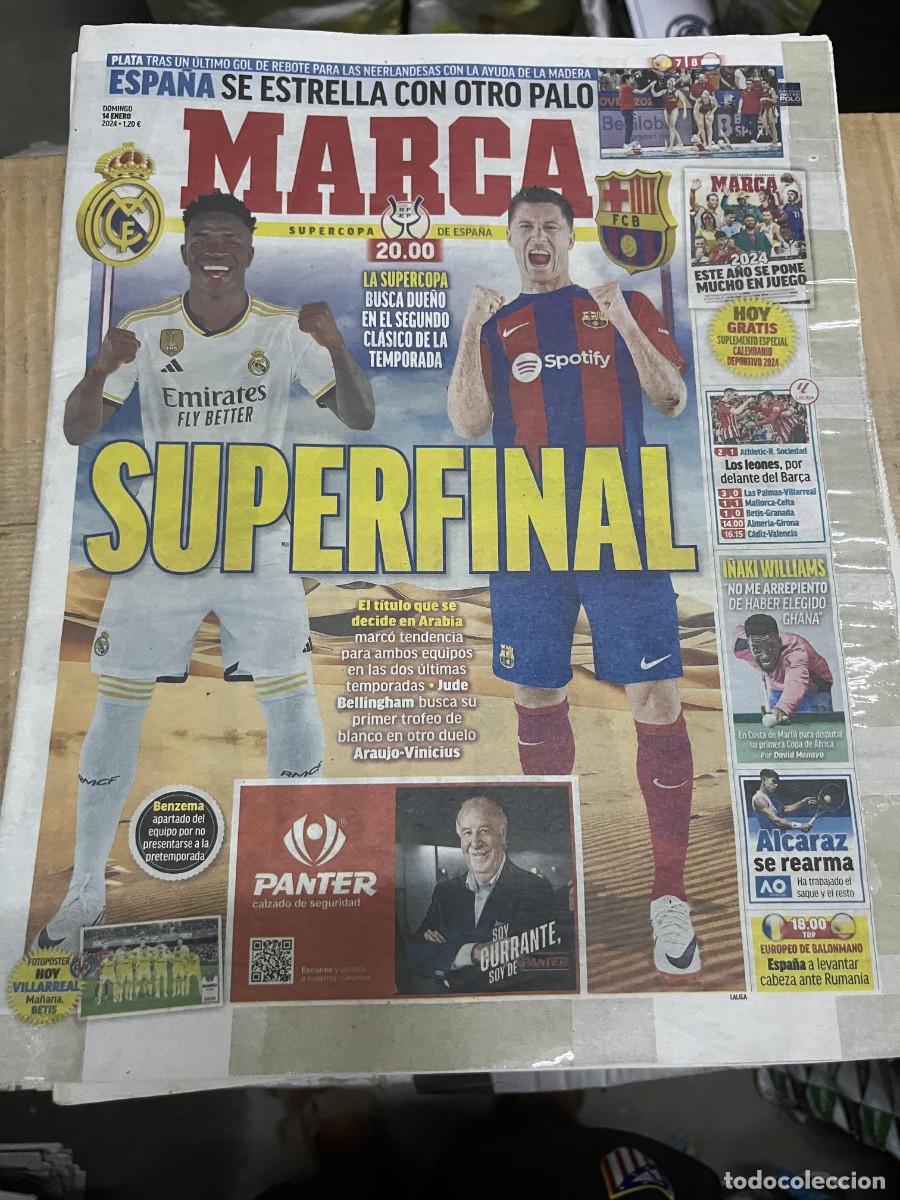 Coleccionismo deportivo: MARCA (14-1-2024) HOY FINAL SUPERCOPA ESPA&Ntilde;A REAL MADRID BARCELONA VINICIUS POSTER VILLARREAL