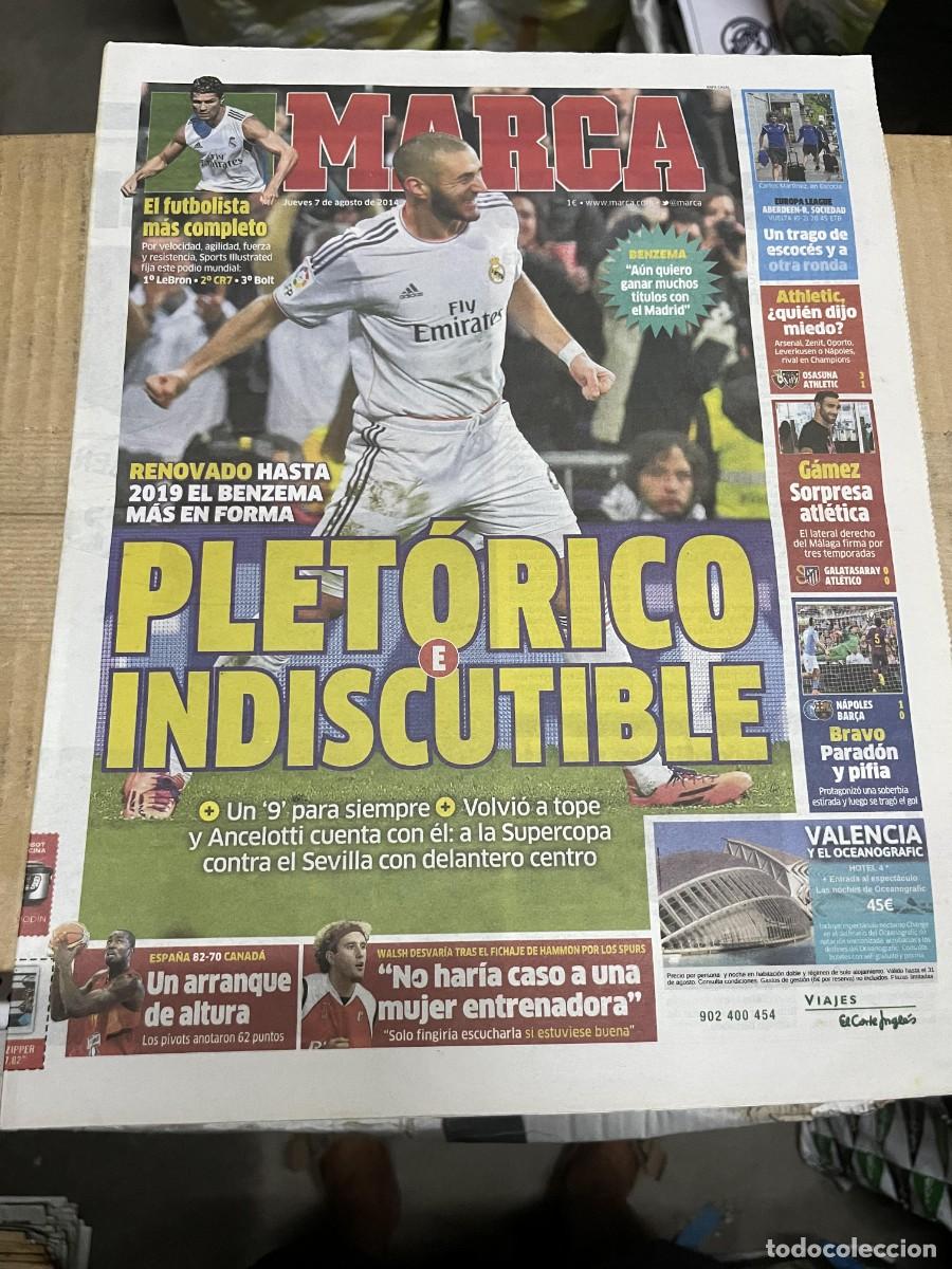 Coleccionismo deportivo: MARCA (7-8-2014) CR7 CRISTIANO RONALDO BENZEMA REAL MADRID WALSH NAPOLES 1-1 BARCELONA