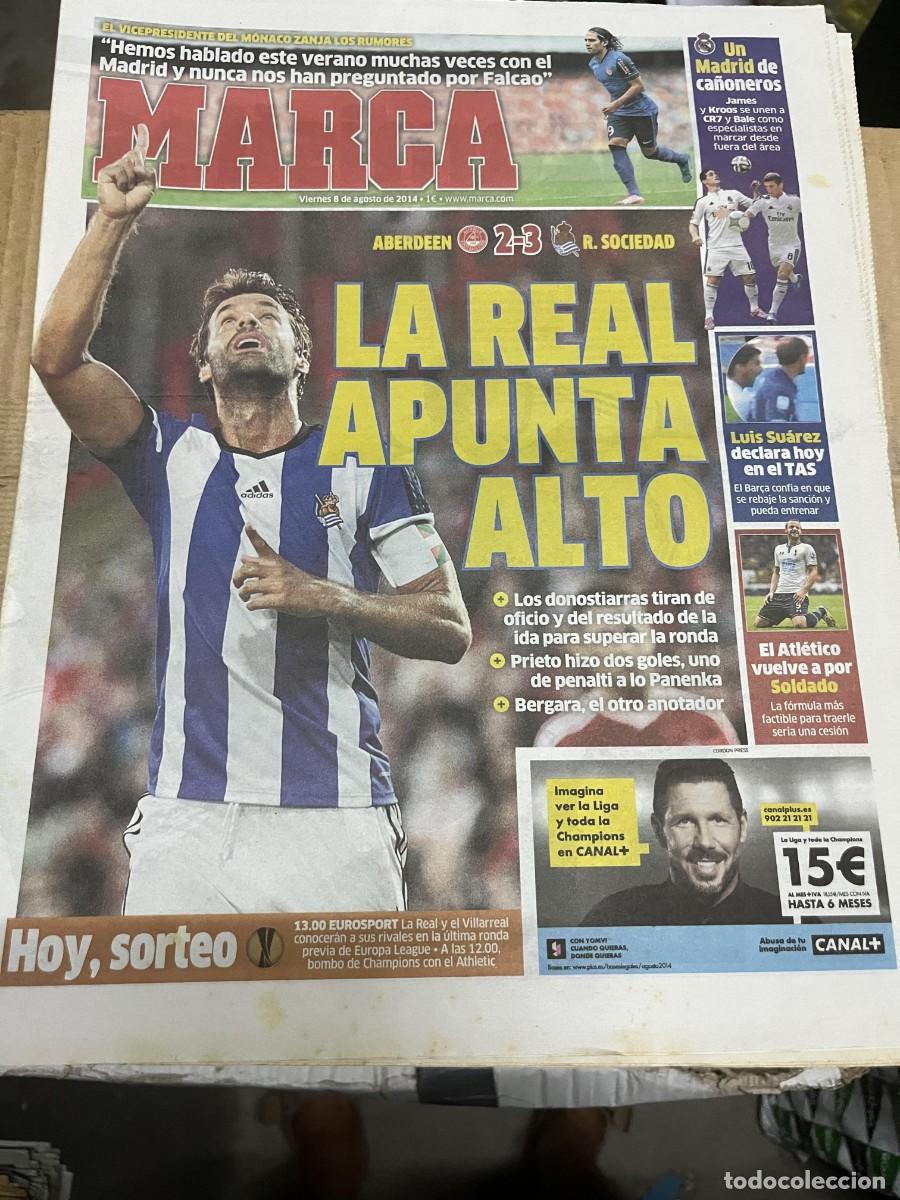 Coleccionismo deportivo: MARCA (8-8-2014) ABERDEEN 2-3 REAL SOCIEDAD MONACO FALCAO LUIS SUAREZ SOLDADO ATLETICO