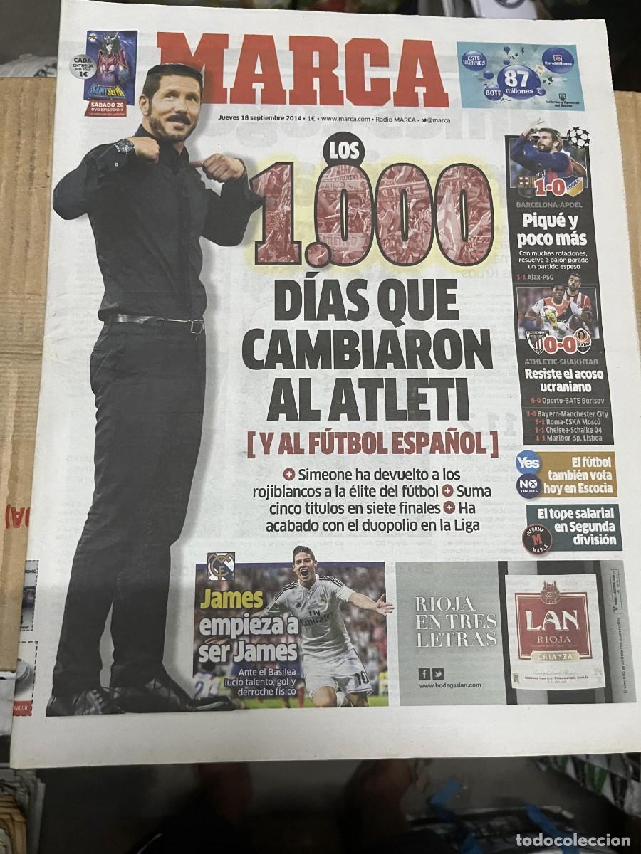 Coleccionismo deportivo: MARCA (18-9-2014) 100 DIAS DE CHOLO SIMEONE EN EL ATLETICO MADRID BARCELONA 1-0 APOEL