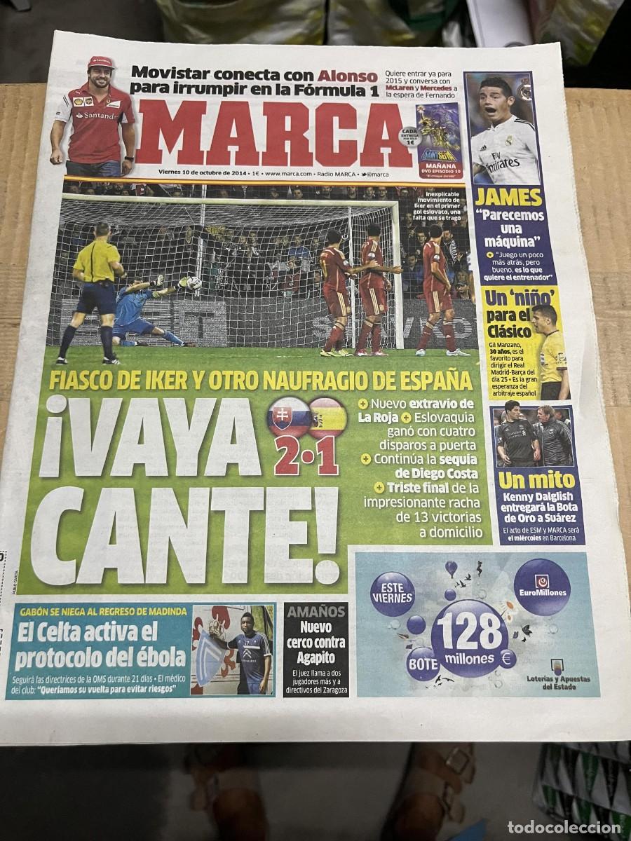 Coleccionismo deportivo: MARCA (10-10-2014) ESLOVAQUIA 2-1 ESPA&Ntilde;A FORMULA 1 FERNANDO ALONSO JAMES RODRIGUEZ