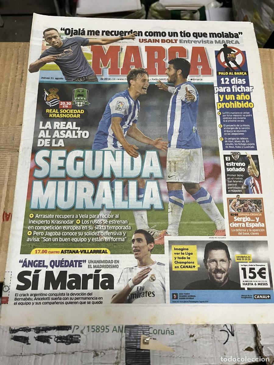 Coleccionismo deportivo: MARCA (21-8-2014) USAIN BOLT HOY REAL SOCIEDAD KRASNODAR DI MARIA REAL MADRID