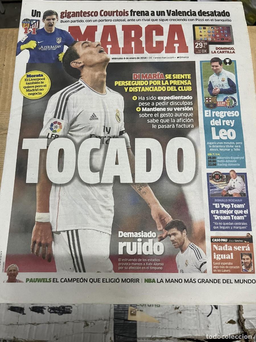 Coleccionismo deportivo: MARCA (8-1-2014) VALENCIA 1-1 ATLETICO MADRID COURTOIS DI MARIA REAL MADRID BARCELONA GETAFE