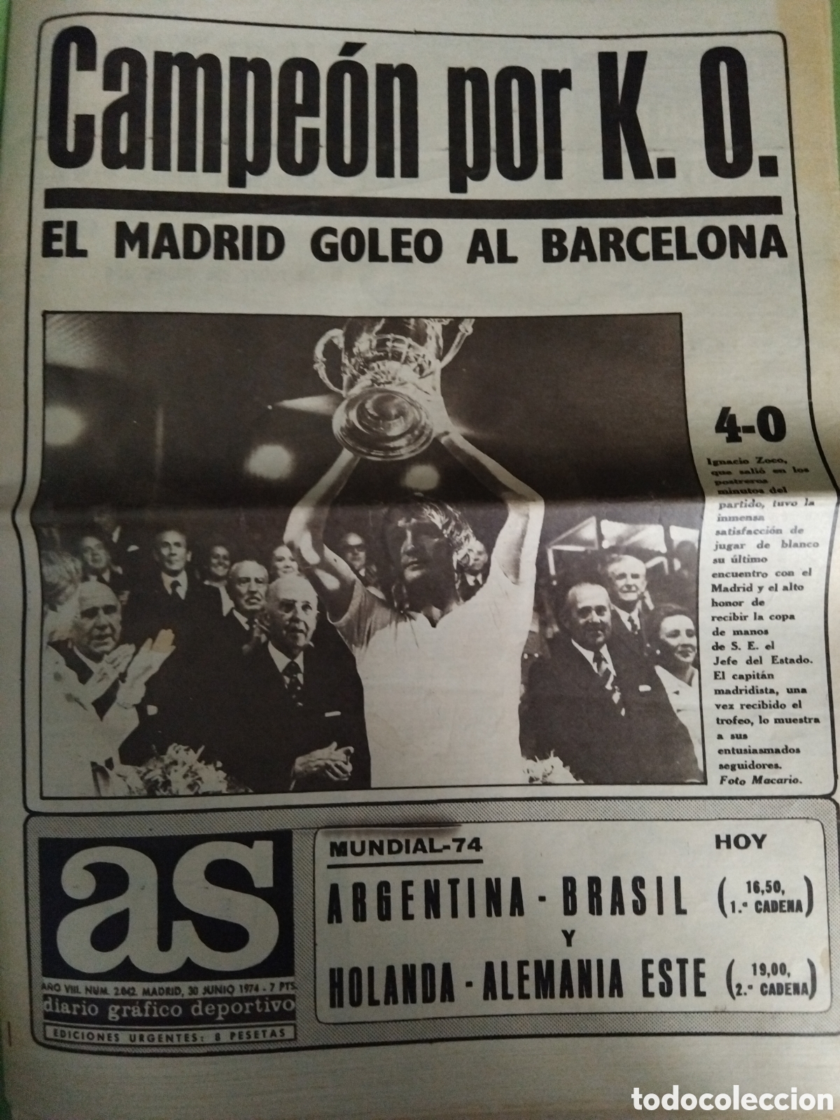 Coleccionismo deportivo: Gr Periodico R.madrid 4 Barcelona 0 - Final Copa 1974