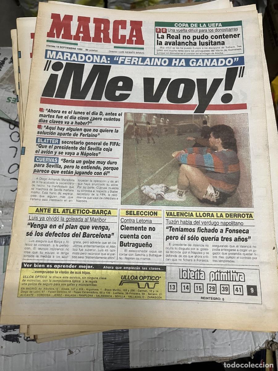 Coleccionismo deportivo: MARCA (18-9-1992) DIEGO ARMANDO MARADONA VITORIA GUIMARAES 3-0 REAL SOCIEDAD