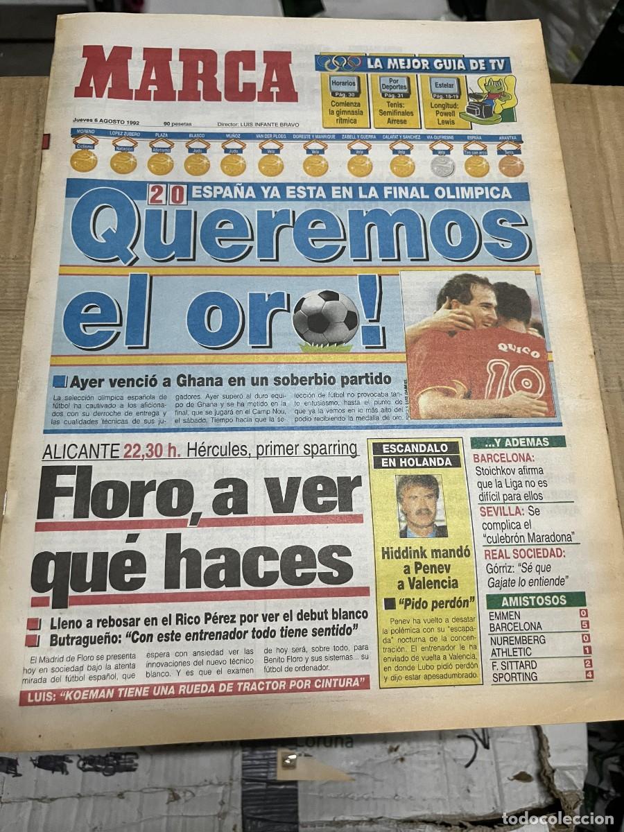 Coleccionismo deportivo: MARCA (6-8-1992) OLIMPIADAS FUTBOL ESPA&Ntilde;A 2-0 GHANA BENITO FLORO HOY HERCULES REAL MADRID