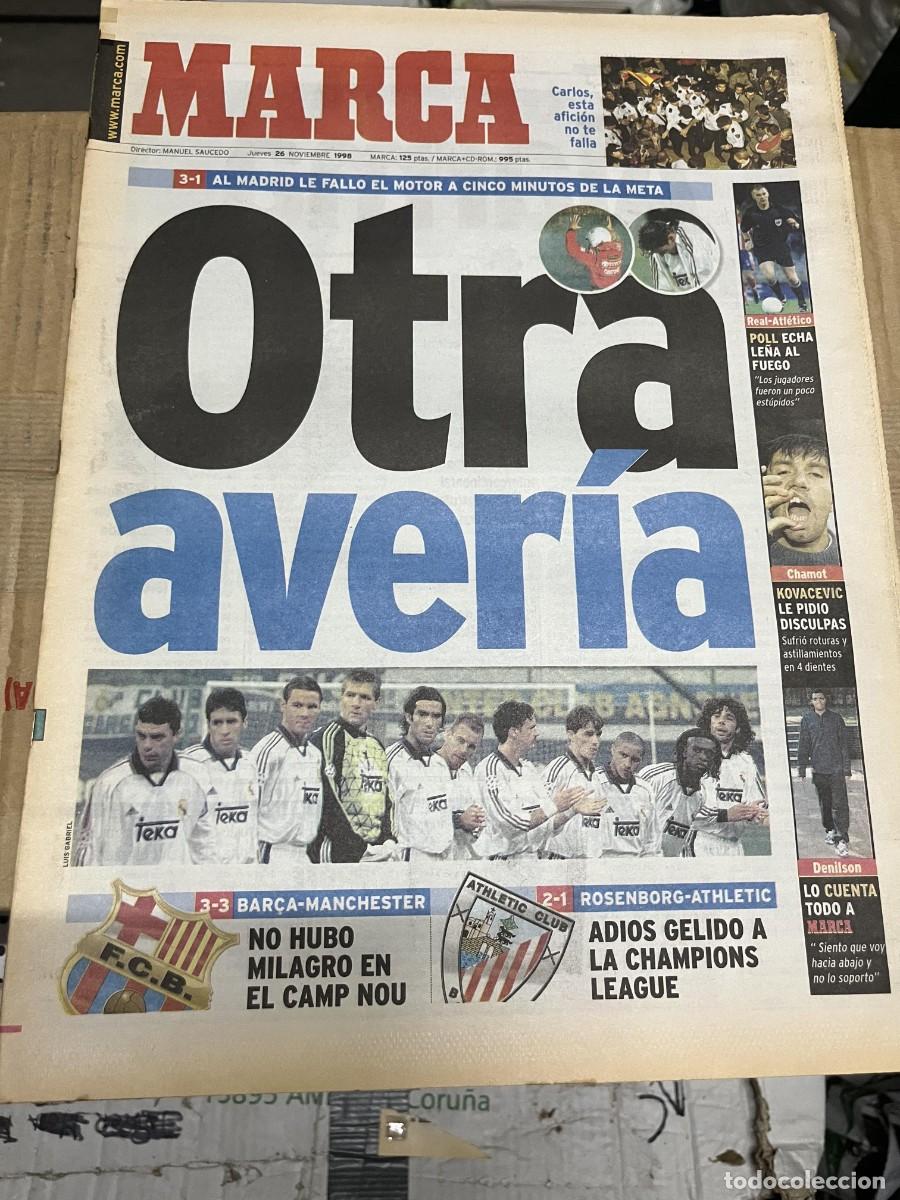 Coleccionismo deportivo: MARCA (26-11-1998) MUNDIAL RALLY CARLOS SAINZ BARCELONA 3-3 MANCHESTER INTER MILAN 3-1 REAL MADRID
