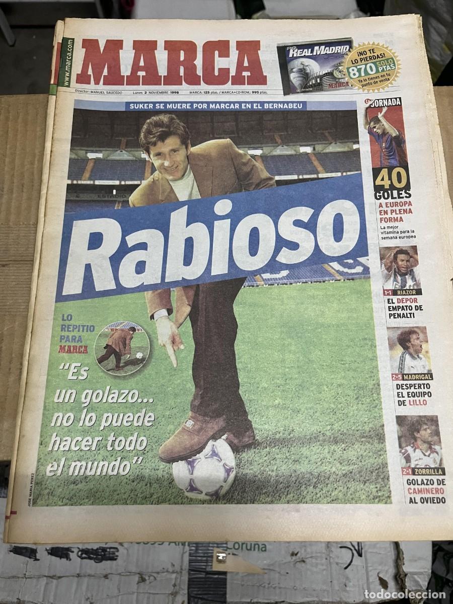 Coleccionismo deportivo: MARCA (2-11-1998) SUKER BARCELONA CRUYFF REAL MADRID RIVALDO ARBITROS DEPORTIVO CORU&Ntilde;A 1-1 MALLORCA