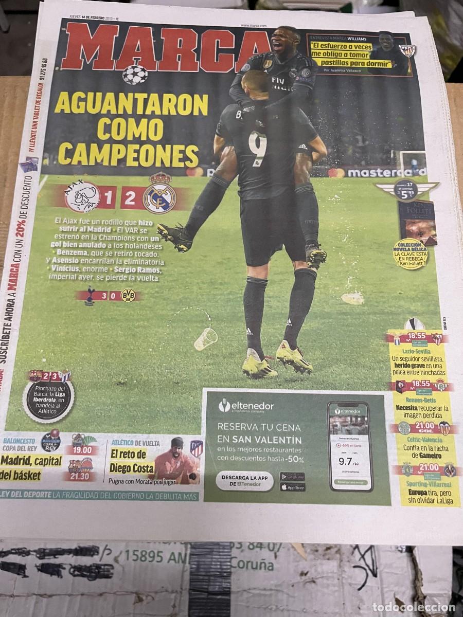 Coleccionismo deportivo: MARCA (14-2-2019) AJAX 1-2 REAL MADRID ENTREVISTA WILLIAMS ATHLETIC BILBAO DIEGO COSTA