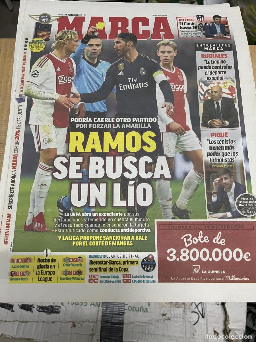 Coleccionismo deportivo: MARCA (15-2-2019) SERGIO RAMOS AJAX RENOVACION SIMEONE ATLETICO ENTREVISTA RUBIALES PIQUE