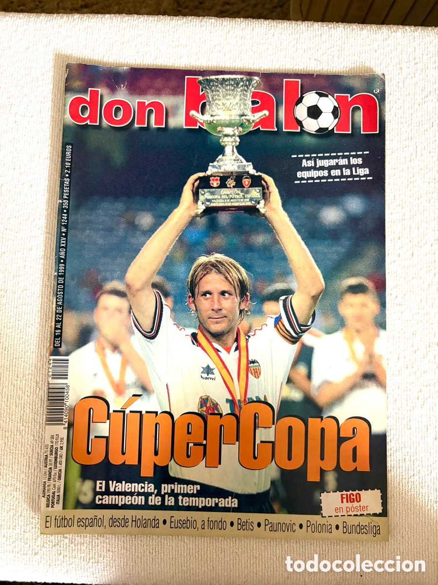 Coleccionismo deportivo: REVISTA DON BALON DB 1244 AGOSTO 1999 SUPERCOPA ESPA&Ntilde;A CAMPEON VALENCIA CF POSTER LUIS FIGO BAR&Ccedil;A