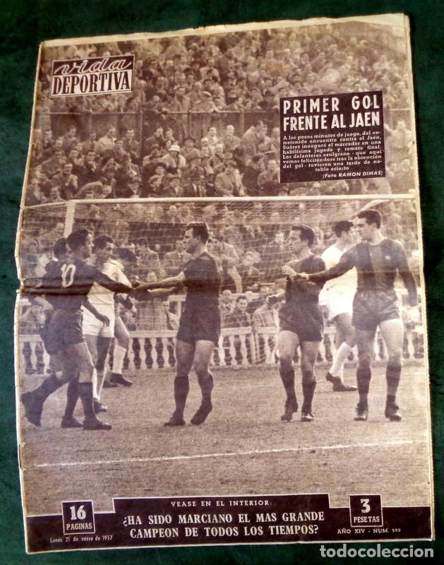 Collectionnisme sportif: DIARIO VIDA DEPORTIVA N&ordm;592 Enero 1957. F&Uacute;TBOL VINTAGE FC BARCELONA JA&Eacute;N RCD ESPA&Ntilde;OL. BOXEO MARCIANO