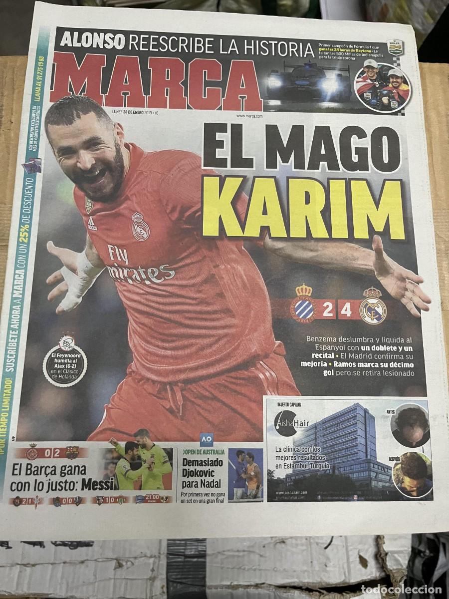Coleccionismo deportivo: MARCA (28-1-2019) BENZEMA ESPANYOL 2-4 REAL MADRID FERNANDO ALONSO GIRONA 0-2 BARCELONA
