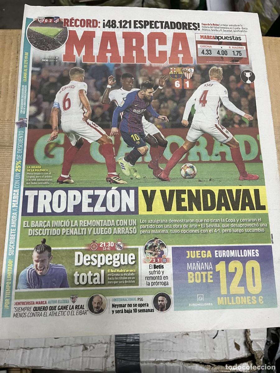 Coleccionismo deportivo: MARCA (31-1-2019) COPA REINA ATHLETIC 0-2 ATLETICO RECORD ASISTENCIA COPA BARCELONA 6-1 SEVILLA