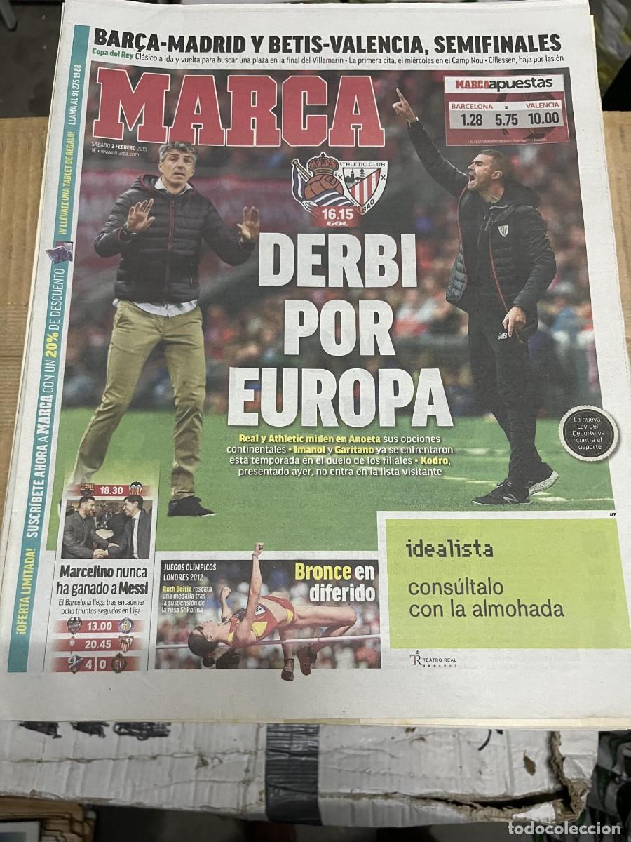 Coleccionismo deportivo: MARCA (2-2-2019) DERBI REAL SOCIEDAD ATHLETIC BILBAO BARCELONA VALENCIA SORTEO COPA RUTH BEITIA