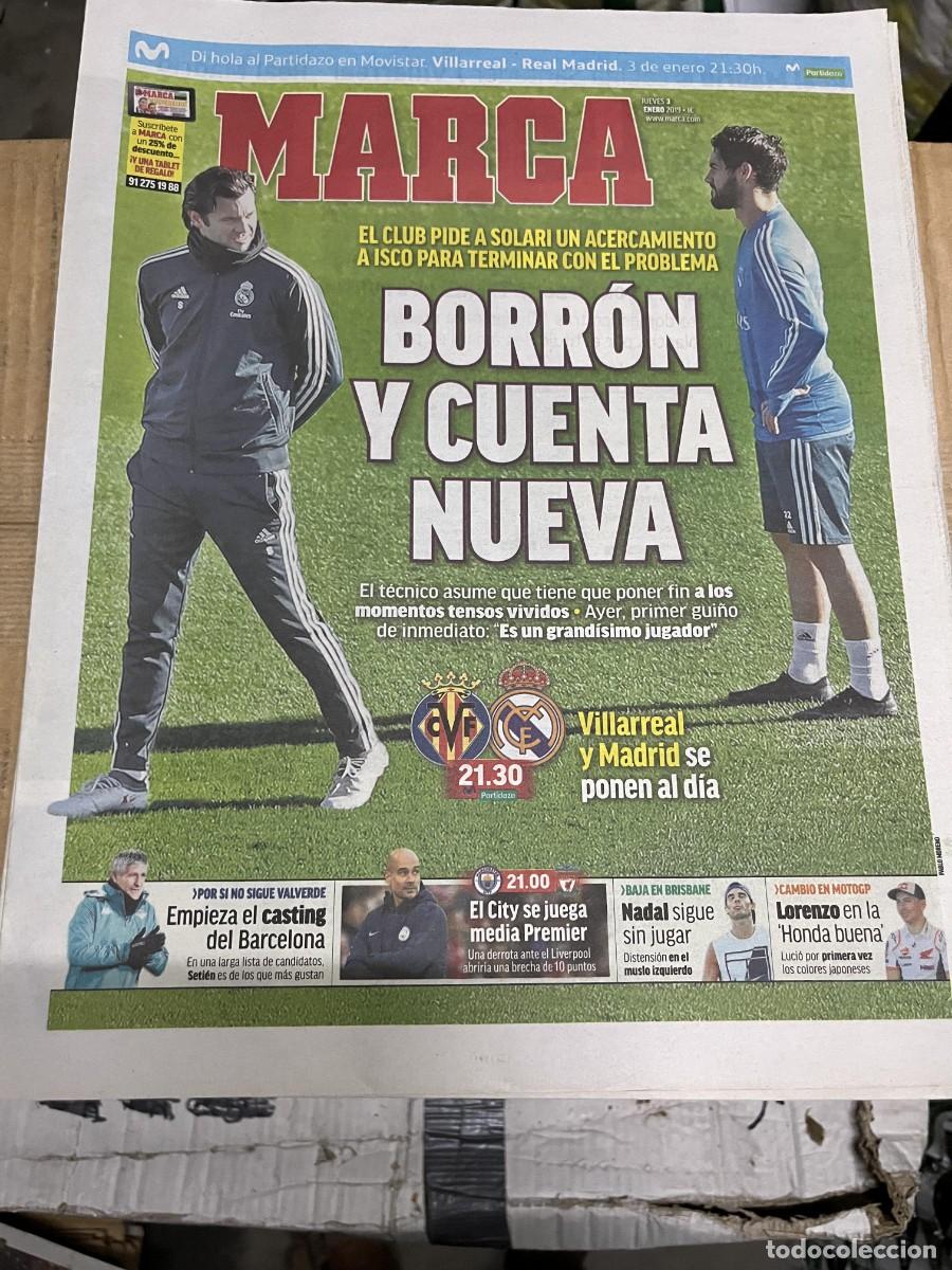 Coleccionismo deportivo: MARCA (3-1-2019) HOY VILLARREAL REAL MADRID SOLARI ISCO RAFAEL NADAL JORGE LORENZO