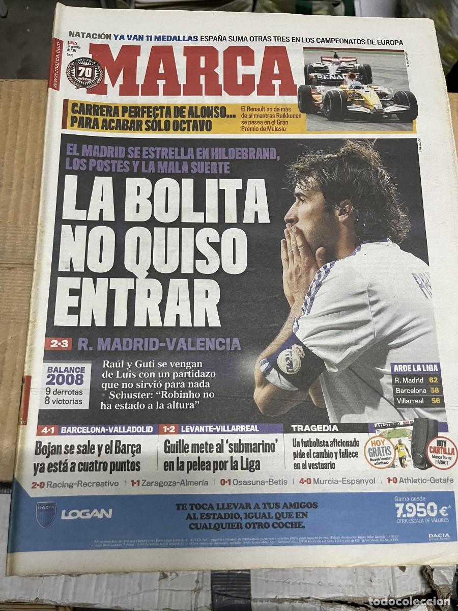 Coleccionismo deportivo: MARCA (24-3-2008) RAUL GONZALEZ FERNANDO ALONSO FORMULA 1 REAL MADRID 2-3 VALENCIA