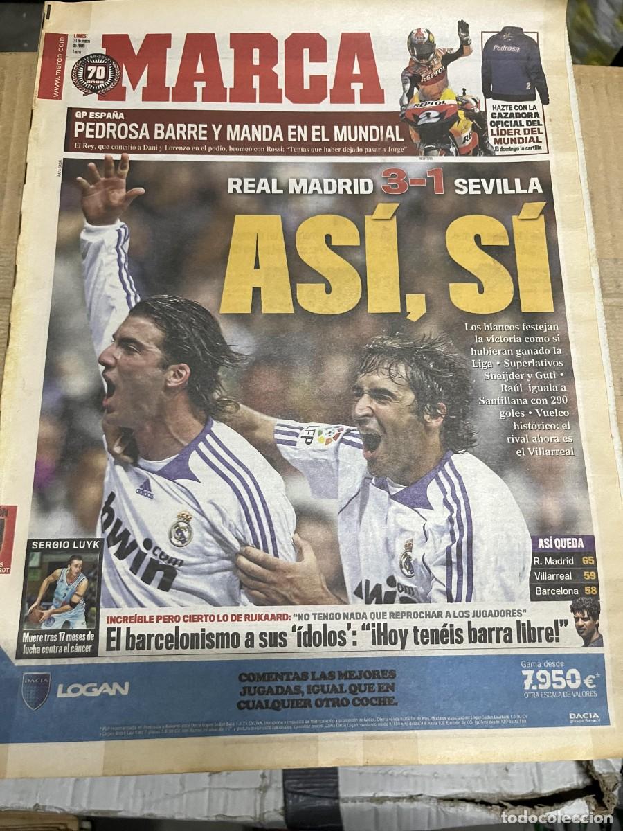Coleccionismo deportivo: MARCA (31-3-2008) REAL MADRID 3-1 SEVILLA JORNADA LIGA RIJKAARD BARCELONA MUERTE SERGIO LUYK