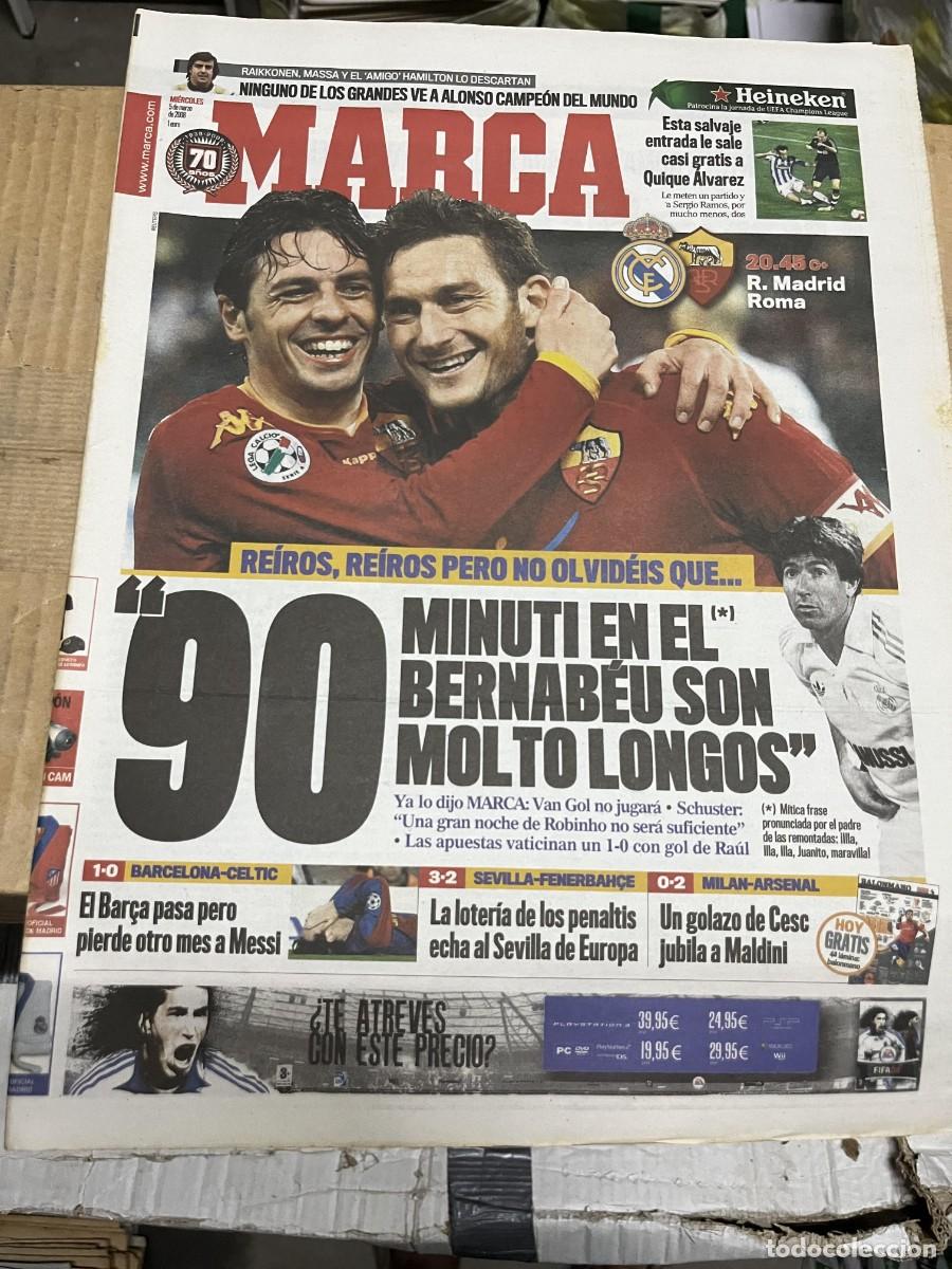 Coleccionismo deportivo: MARCA (5-3-2008) HOY REAL MADRID ROMA FERNANDO ALONSO BARCELONA 1-0 CELTIC SEVILLA 3-2 FENERBAHCE