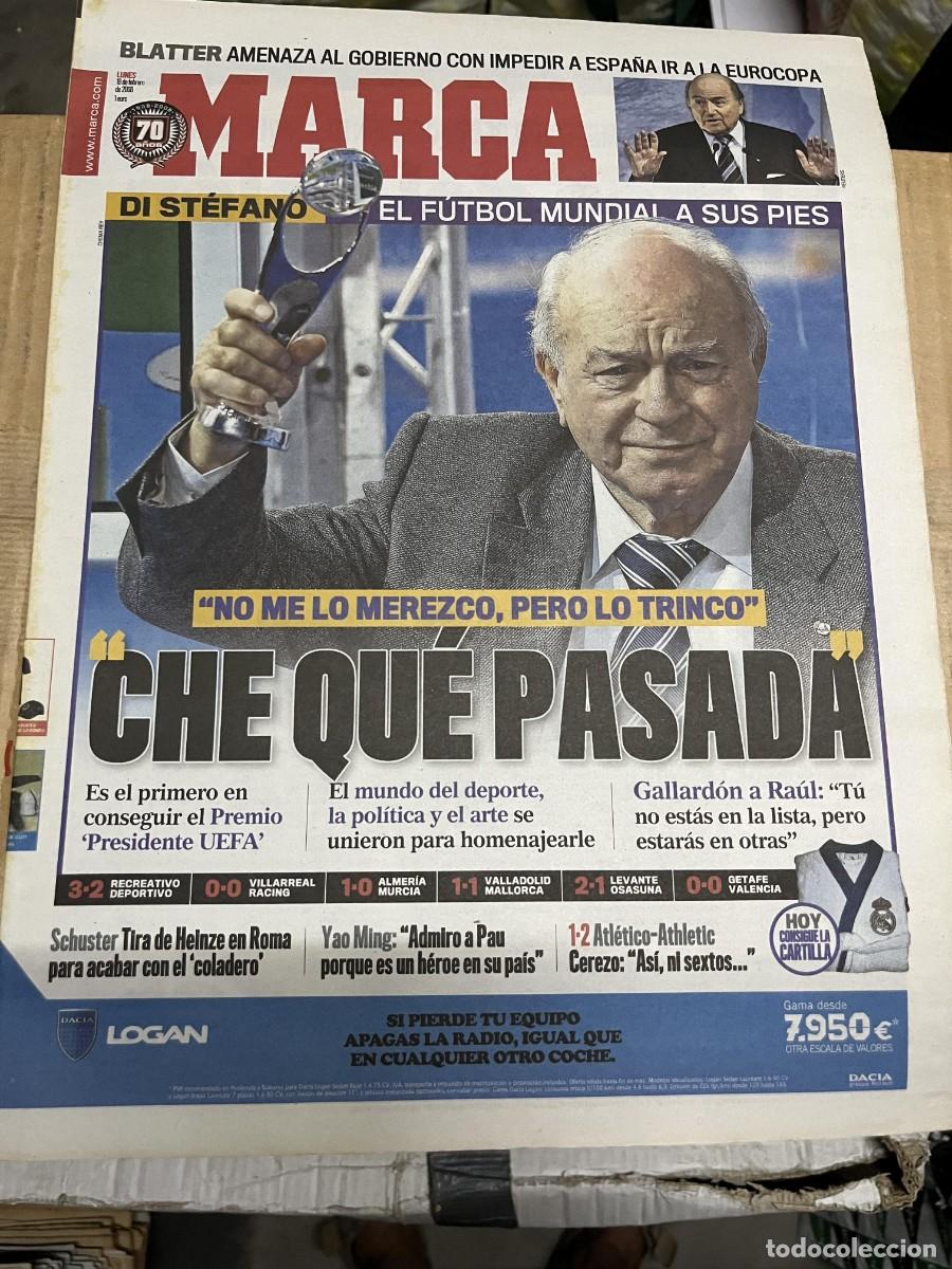Coleccionismo deportivo: MARCA (18-2-2008)PREMIO PRESIDENTE DE LA UEFA ALFREDO DI STEFANO REAL MADRID BLATTER ESPA&Ntilde;A EUROCOPA
