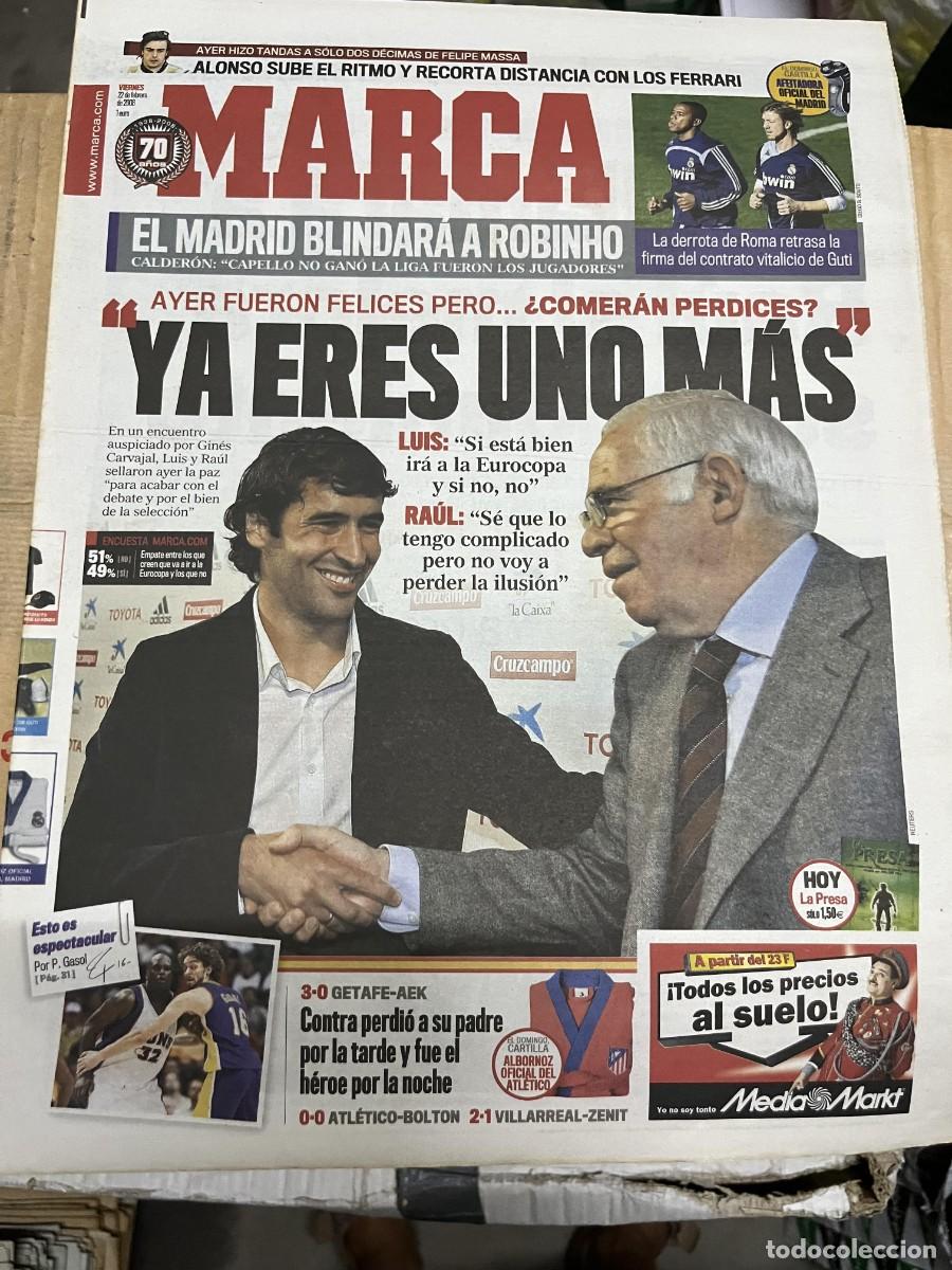 Coleccionismo deportivo: MARCA (22-2-2008) FERNANDO ALONSO ROBINHO REAL MADRID LUIS ARAGONES RAUL GONZALEZ GETAFE 3-0 AEK