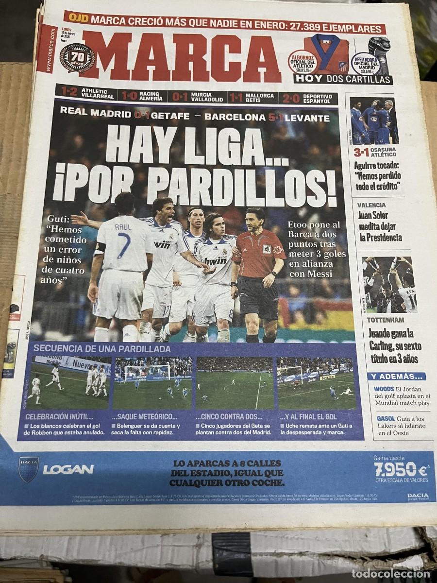 Coleccionismo deportivo: MARCA (25-2-2008) REAL MADRID 0-1 GETAFE BARCELONA 5-1 LEVANTE JORNADA LIGA OSASUNA 3-1 ATLETICO