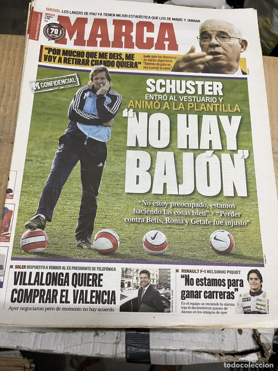 Coleccionismo deportivo: MARCA (27-2-2008) SCHUSTER REAL MADRID LUIS ARAGONES VILLALONGA SOLER VALENCIA RENAULT FORMULA 1