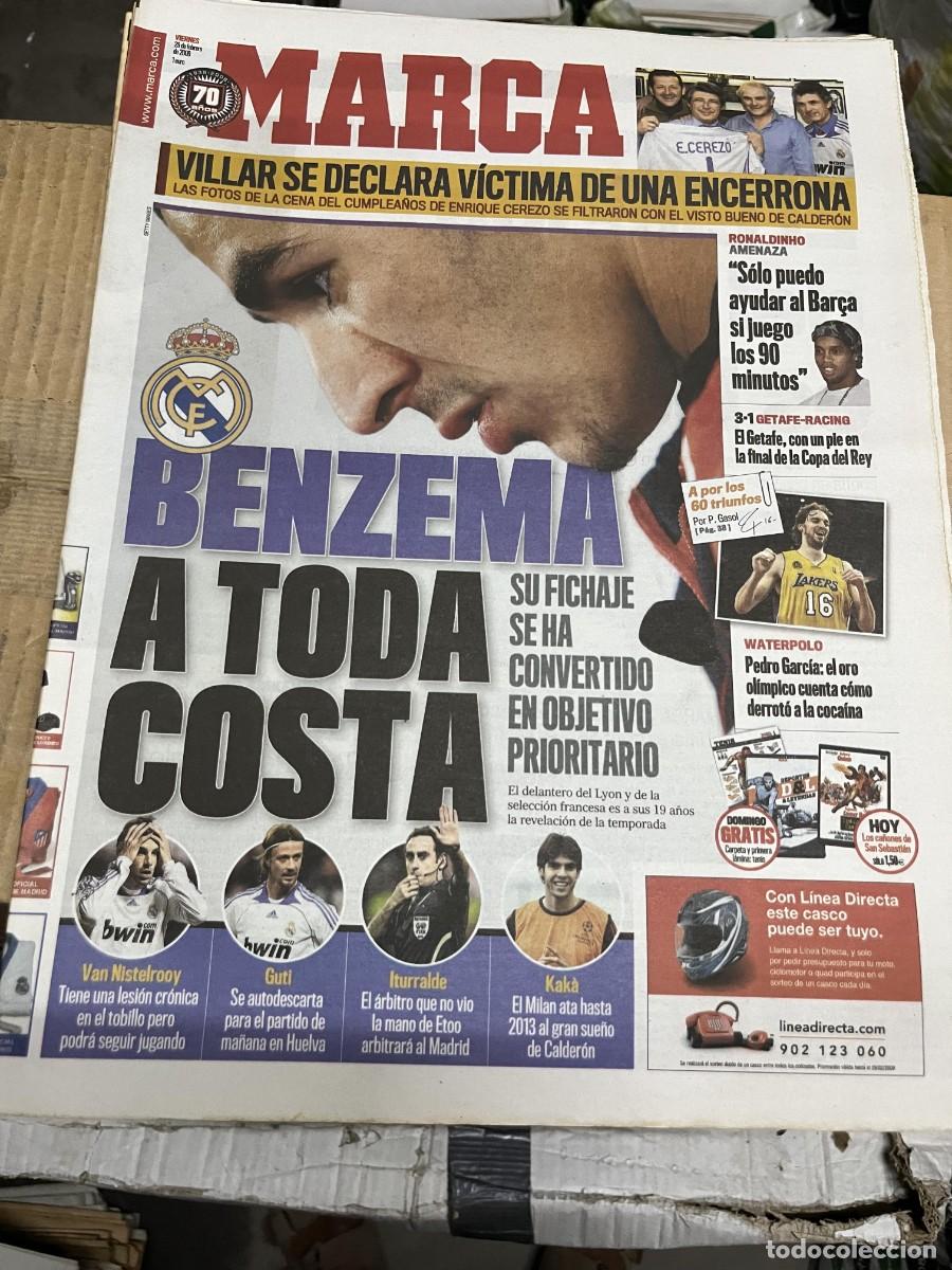 Coleccionismo deportivo: MARCA (29-2-2008)VILLAR ENRIQUE CEREZO CUMPLEA&Ntilde;OS FICHAJE BENZEMA RONALDINHO GETAFE 3-1 RACING