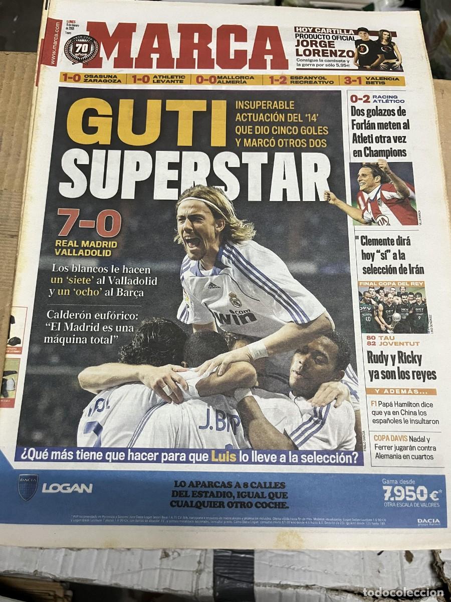 Coleccionismo deportivo: MARCA (11-2-2008) GOLEADA REAL MADRID 7-0 VALLADOLID RACING SANTANDER 0-2 ATLETICO JORNADA LIGA