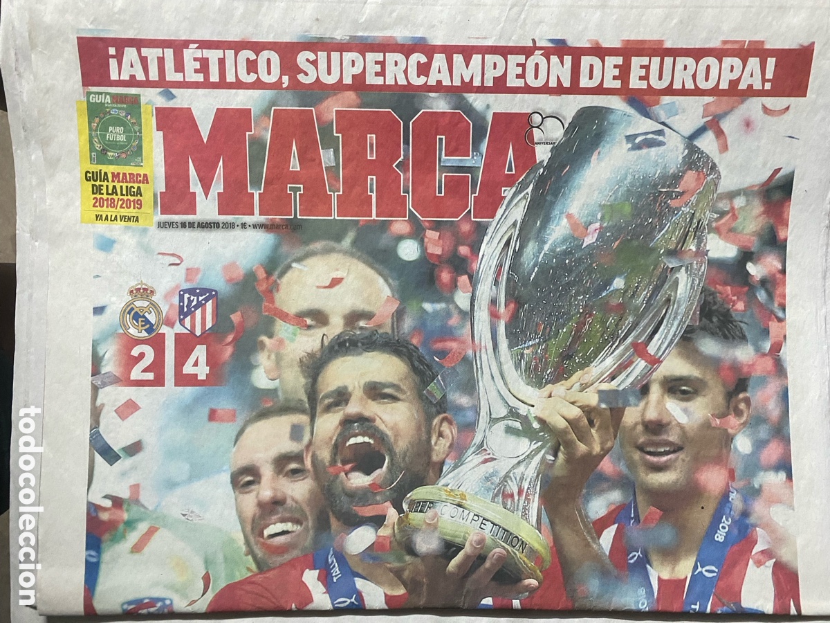 Coleccionismo deportivo: MARCA 16/08/2018 Atl&eacute;tico Madrid campe&oacute;n Supercopa Europa 4-2 Real Madrid